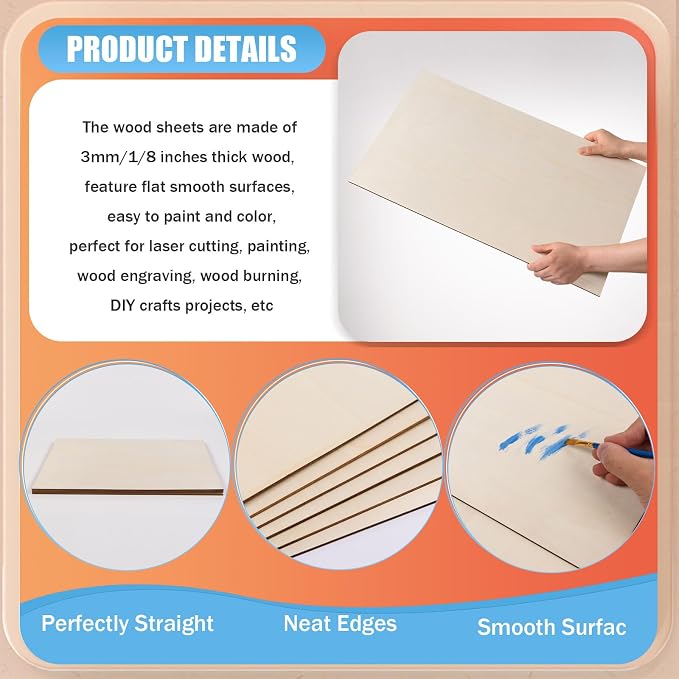 AWIZOM 12 Pack Basswood Sheets for Crafts-18 x 24 x 1/8 Inch- 3mm Thick Plywood - Image 3
