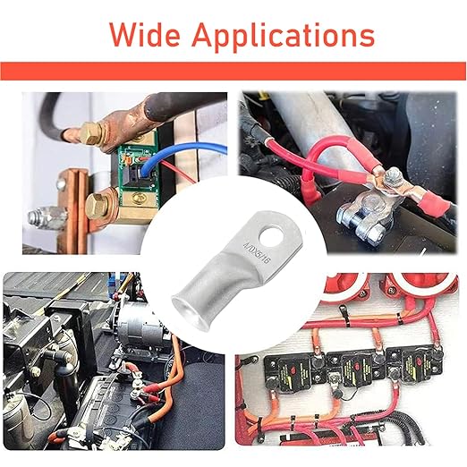 25Pcs 4/0 AWG 5/16"(M8) Stud Tinned Copper Ring Terminals Battery Cable Ends Wire Lugs 4/0 Gauge Battery Cable Lugs Heavy Duty Cable Lugs Bare Copper Eyelets Tubular Ring Terminal Connectors