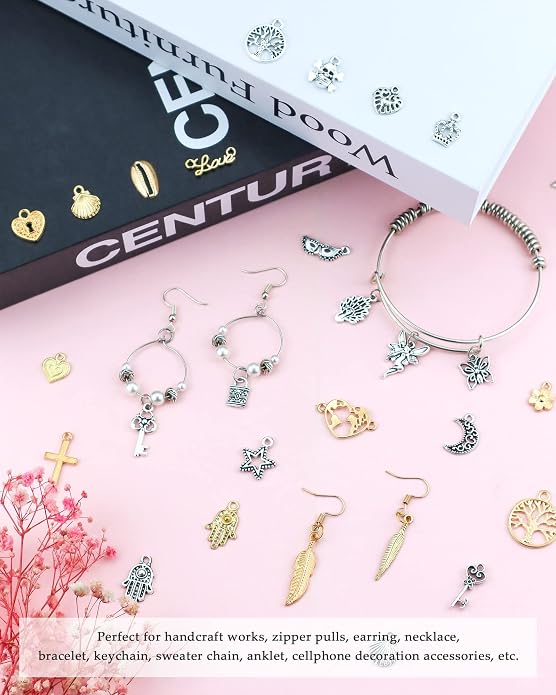 JIALEEY 150 PCS Wholesale Bulk Lots Jewelry Making Charms Mixed Antique Silver - Image 6