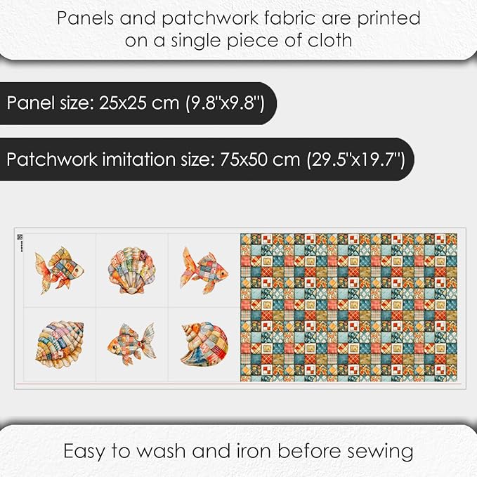 Patchwork Fish Cotton Fabric Panel – 6 Designs + Bonus Sheet 29.5×19.6 inch - Image 4