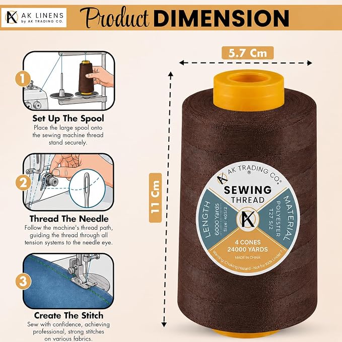 AK TRADING CO. 4-Pack Brown All Purpose Sewing Thread Cones of High Tensile - Image 2