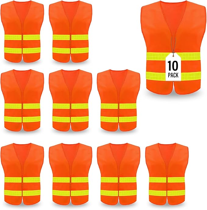 Safety Vest, Reflective High Visibility Construction Vest for Men, Work, Cycling, Runner, Surveyor, Volunteer, Road