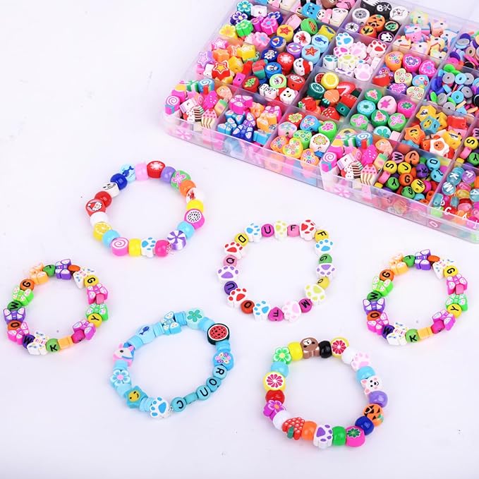 1000PCS Polymer Clay Beads Bracelet Making kit, 24 Style Cute Fun Beads Fruit - Image 7