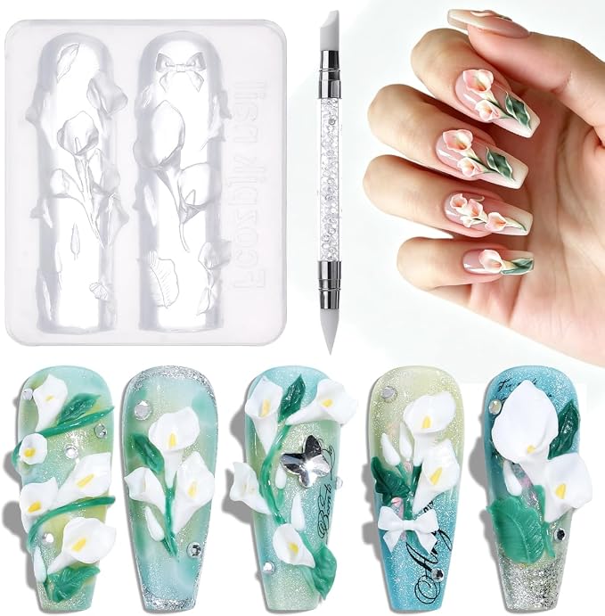 Fcozpjk 3D Flower Molds for Nails, Calla Lily Flowers Nail Charm Molds by Fcozpjk