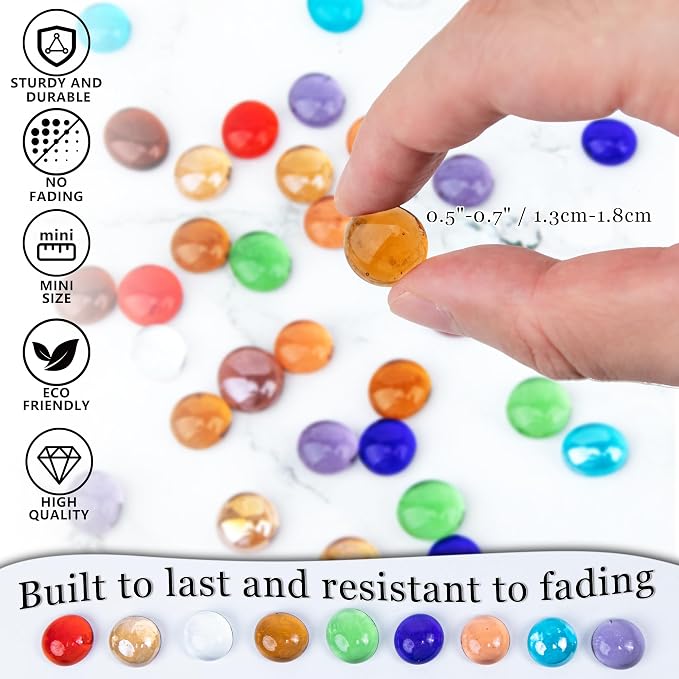 50PCS Mini Glass Gems, Amber Mancala Stones Flat Bottom Marble Beads - Image 5