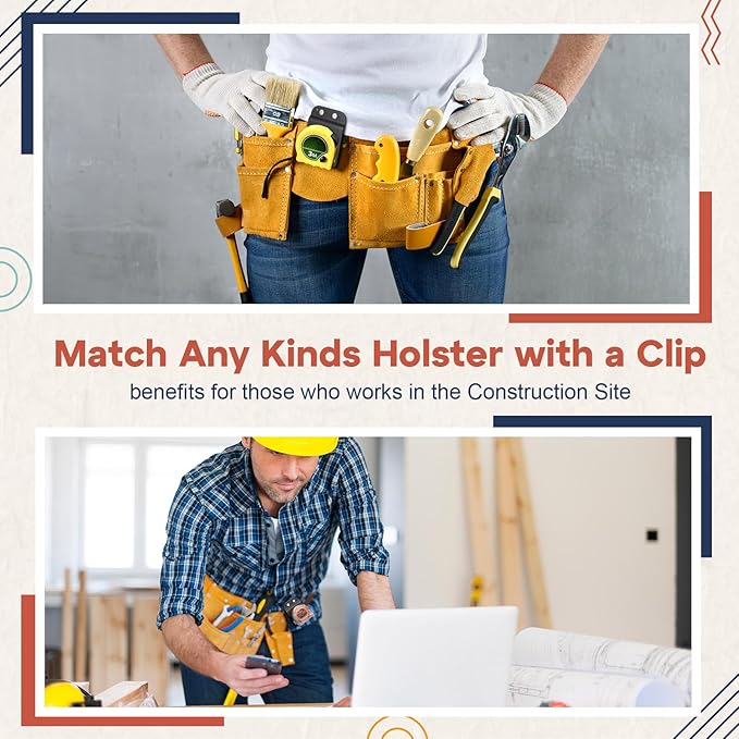 Zonon 3 Pcs Tape Measure Holder Set for Belt Hammer Holders Tactical Tape Measuring Belt Clip Low Profile Drill Holster Match Any Kinds Holster with Clip