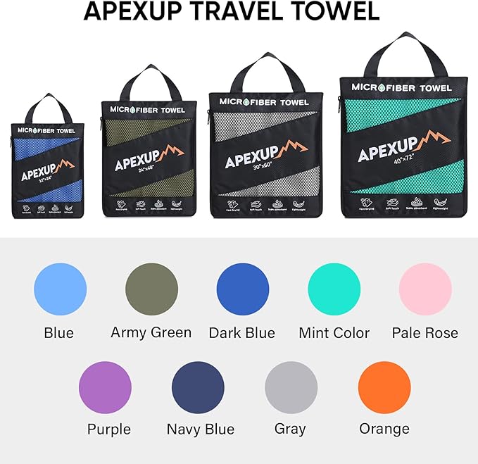 APEXUP Microfiber Travel Towel, Ultra Absorbent Quick Dry Towels, Lightweight Gym Sports Camping Towel for Workout, Yoga, Beach, Shower, Swimming (48"×24", Navy Blue)
