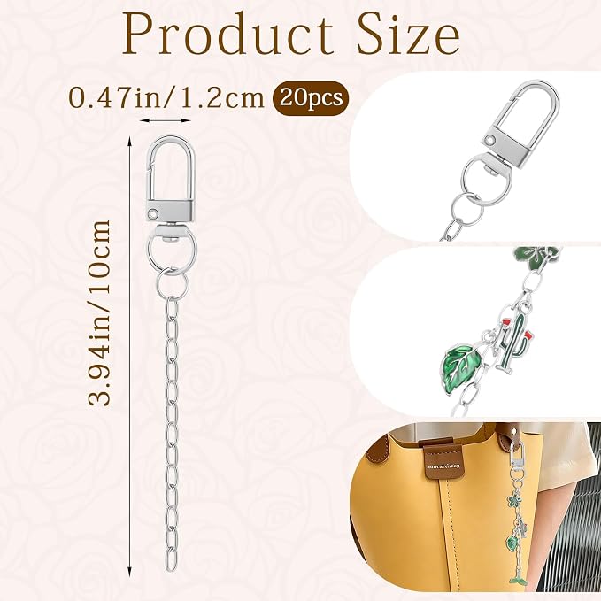 Chuyau 20pcs Silver Keychain Making Kit Swivel Snap Hook Lobster Claw Clasps - Image 2