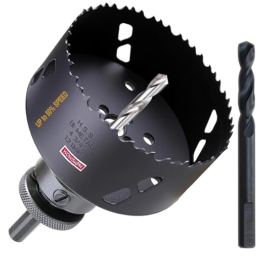 4-3/4 Inch Deep HSS Bi Metal Hole Saw Cutter with Arbor Heavy Duty Hole Saw Bit Cutting Depth 2.1” for Metal Thick Wood PVC Drywall Aluminum Big Slot New Sharp Teeth