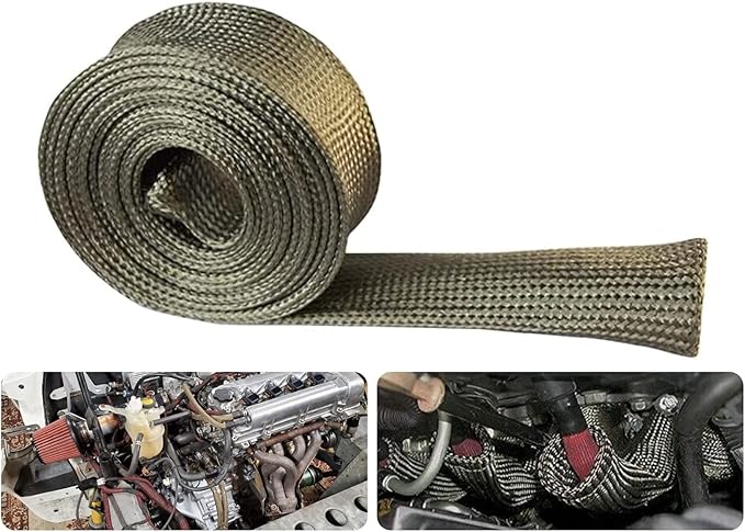 Heat Shield Sleeve Fuel Line Heat Shield Auto Hose Spark Plug Wire Cover Protectors Boots Roll 2500 Degree for Car&Auto Wire Loom Brake Cable (3/4" IDX10FT, Titanium)