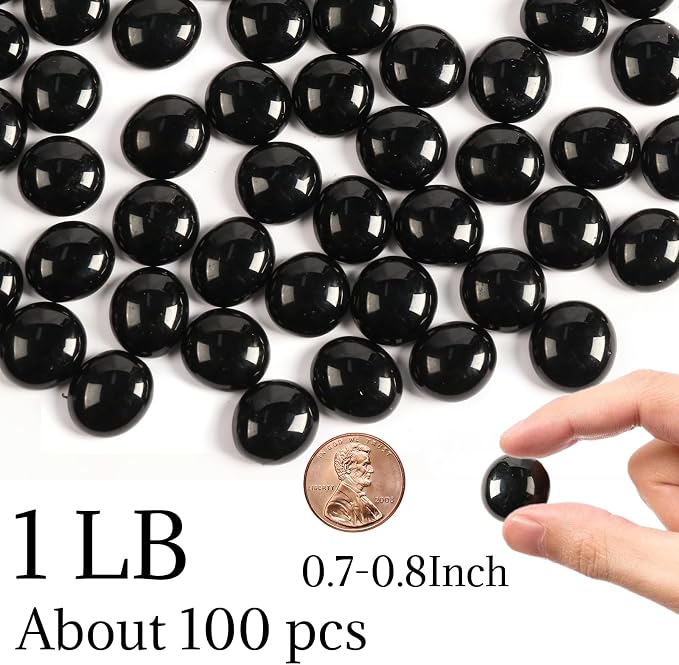 0.5lb Black Glass Marbles for Vase Black Flat Glass Beads, Decorative Pebbles - Image 2