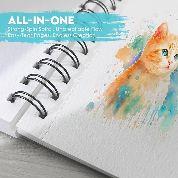 KOVIEDE 100% Cotton Watercolor Paper Pad 30 Sheets, Cold Press 140lb/300gsm - Image 5