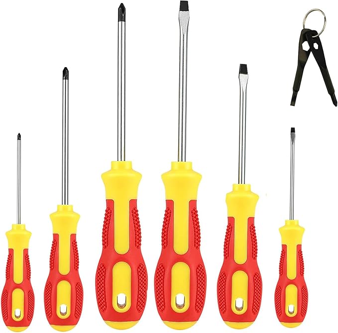 Magnetic Screwdriver Sets 6 PCS,Craftsman Screwdriver Set with Bag,Flat Head Phillips Screwdriver, Non-Slip Cushion Grip for Repair Home Improvement,Red & Yellow