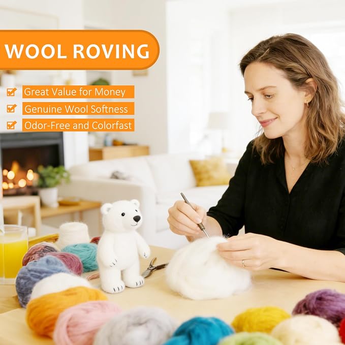 3.4oz Felting Wool Sun Orange, Needle Felting Wool, Wool Roving - Image 4