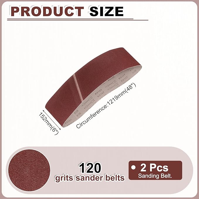 HARFINGTON 6 x 48 Inch Sanding Belts, 6 Pcs 120 Grits Aluminum Oxide Abrasive Belt Sander File Belt for Woodworking, Metal Polishing, Knife Sharpener