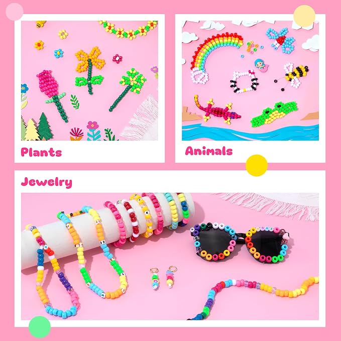 Simetufy 7200Pcs Pony Beads Bulk, 20 Assorted Colors 6x9MM Kandi Beads Kit - Image 8