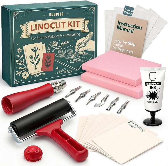 Linocut Kit for Printmaking & Stamp Making: Linocut Tools Block Printing Kit by YourTrustedCompanionontheCarvingJourney
