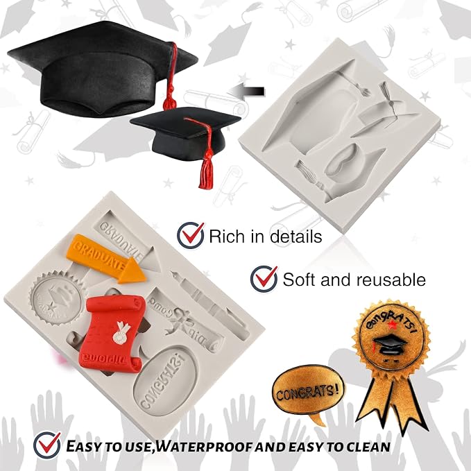Sakolla Graduation Fondant Molds Silicone Doctoral Cap Diploma Chocolate Candy - Image 3