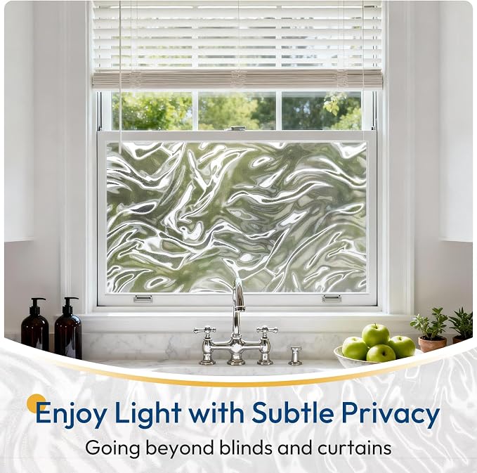 rabbitgoo Frosted Glass Window Privacy Film, Wave Pattern, 17.5" x 157.4" | - Image 2