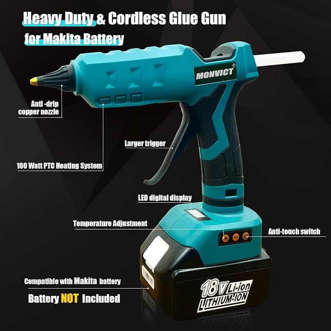 MONVICT 100W Cordless Glue Gun for Makita 18V Battery, Upgraded Digital - Image 3