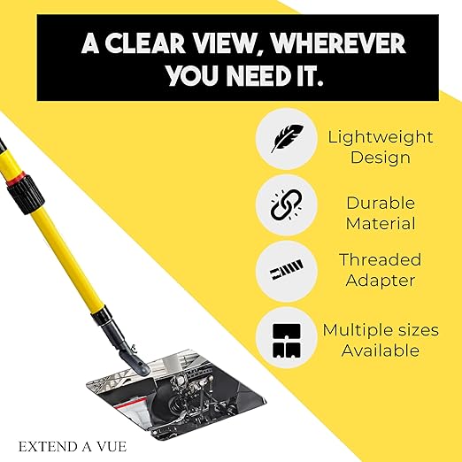 Telescoping Inspection Mirror - Standard Fiberglass, Lightweight & Durable, 2 ft - 4 ft Pole, 8 x 10 inch Acrylic Mirror