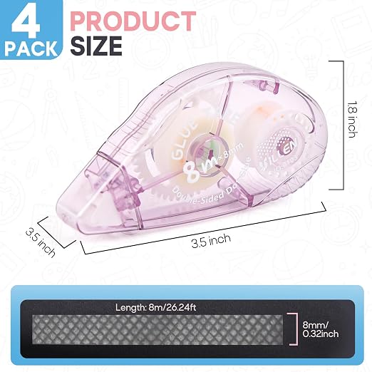 4 Pack Double Sided Tape Roller, Double Sided Adhesive Scrapbook Tape - Image 2
