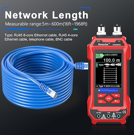 Network Cable Tester Optical Power Meter VFL Multimeter 4 in 1,Wire Tracer Toner Generator RJ45 CAT5 CAT6 CAT7 CAT8 UTP STP QC Test Cable Length Cable Maping Cable Scan Port Flashng POE Tester