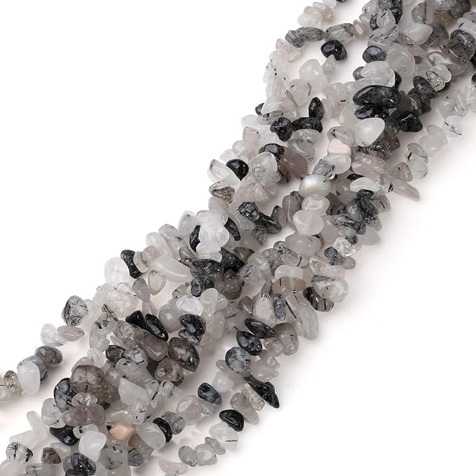 LAIDANLA Black Rutilated Quartz 400pcs Natural Chip Stone Beads 5-8mm Healing by LAIDANLA