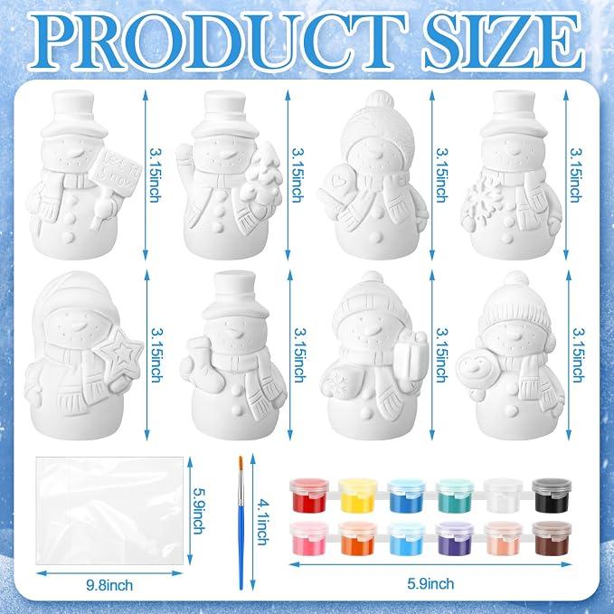 Soulchen 8 Sets Winter Snowman Ceramics to Paint Ready to Paint Your Own - Image 3