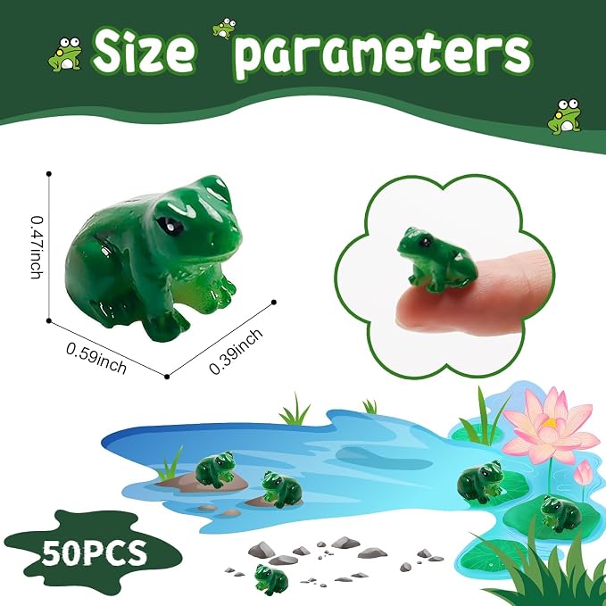 Exasinine 50 Pcs Mini Frogs Resin Green Frog Miniature Figurines Animals Model - Image 2