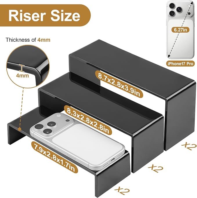 ANDGOO 6 Pcs Acrylic Display Risers, 2 Set Rectangular Display Stands, Acrylic - Image 3