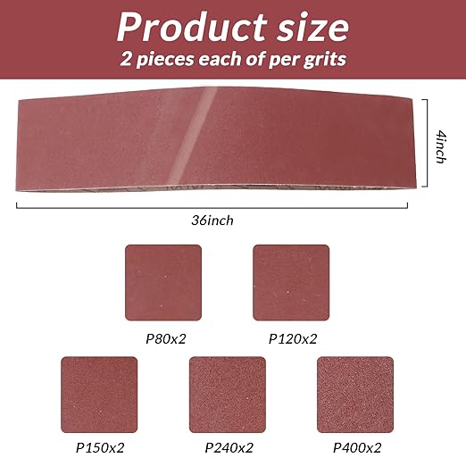 Sanding Belts and Sanding Discs Set - 10 Pack 4x36 Inch Aluminum Oxide Belts(80/120/150/240/400 Grit) and 10 Pack 6-Inch Self-Adhesive Discs (80/100/120/180/240/400 Grit) for Wood, Metal Polishing