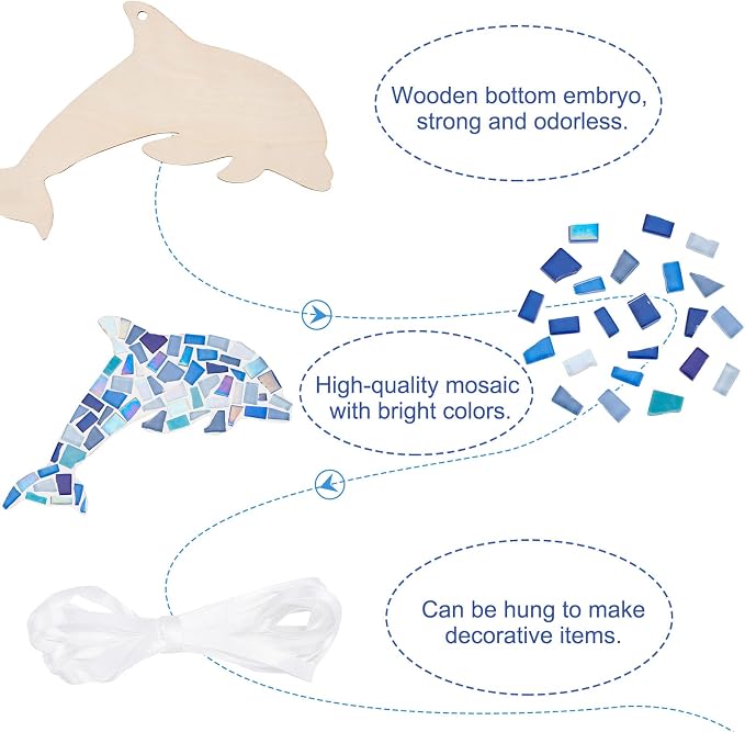 WEBEEDY Make 2 Dolphin Glass Mosaic Kit Creativity DIY Mosaic Kit - Image 3