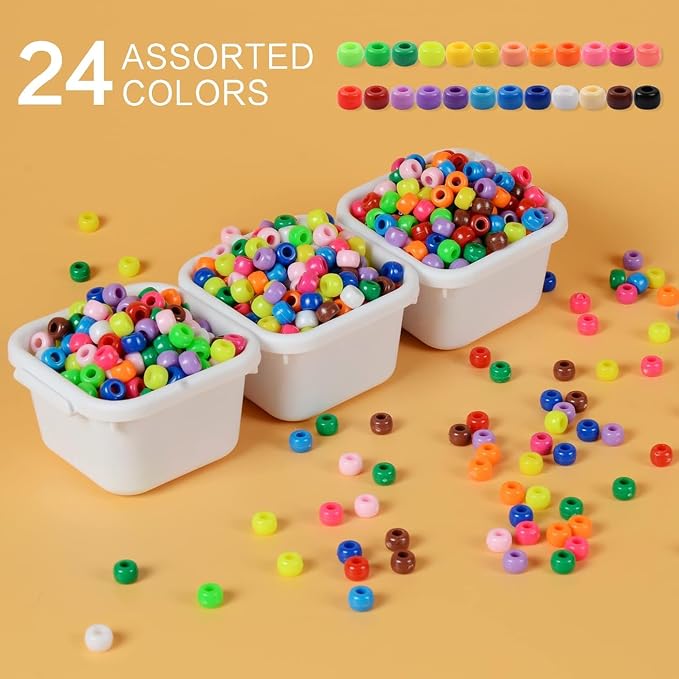 Simetufy 3600Pcs Pony Beads Bulk, 24 Assorted Colors Rainbow Plastic Beads - Image 3