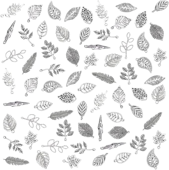 PH PandaHall 150pcs Tree Leaf Charms, 15 Style Filigree Metal Leaf Pendants - Image 7