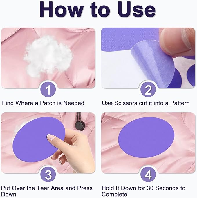 45PCS Nylon Repair Patch Self-Adhesive Pre-Cut Fabric Patch Down Jacket Repair Patches for Puffer Jackets Tenacious Tape Polyester Waterproof Lightweight Tent Repair Patch for Clothes Bag(Purple)