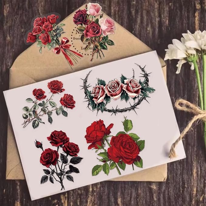 50 Pcs Vintage Red Rose Stickers - Image 3