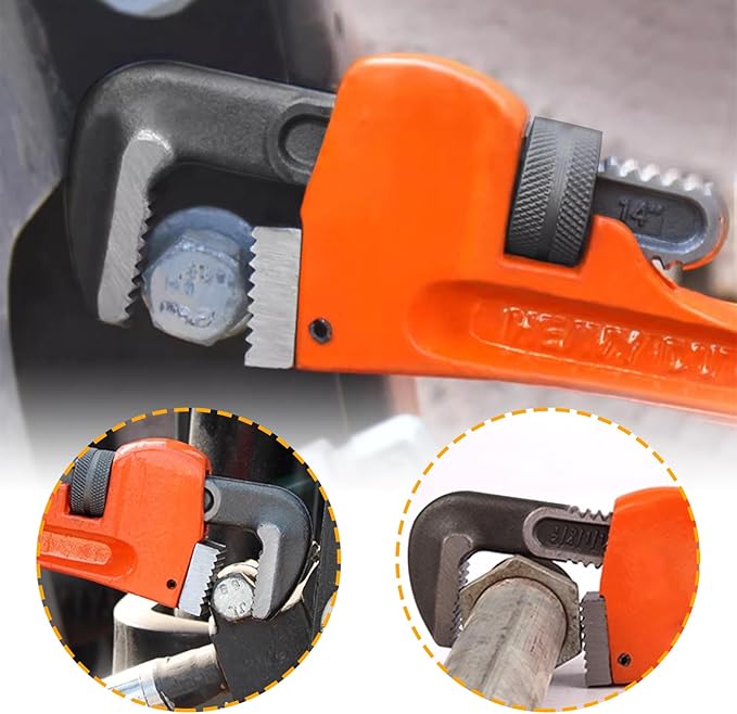 4 Pack Heavy Duty Pipe Wrench Set, 8'' 10'' 12'' and 14'' Adjustable Jaw Plumbing Wrench, Heat-Treated Chromium Vanadium Steel Pipe Tools with Anti-Vibration Grip for Industrial/Domestic Pipe Repair