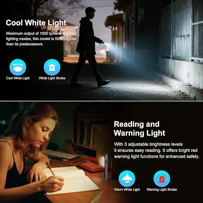 5-in-1 Rechargeable EDC Flat Flashlight, High Lumens Pocket Torch with White LED, Green Beam, UV, Magnetic Base & Clip, Compact Flat Flashlight for Camping, Emergency, Work with Bag (Black)