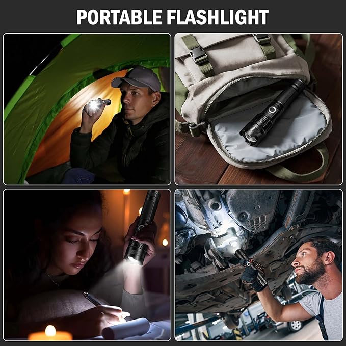 Rechargeable Flashlights High Lumens, 4 Pack 99,000 Lumens Led Flashlights with 5000ɱAh Βattery, Waterproof Powerful Flash Light Multifunctional Flashlights for Home Camping Hiking