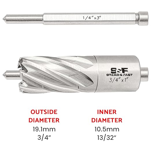 S&F STEAD & FAST Annular Cutter, 3/4" Cutting Diameter x 1" Depth of Cut for Magnetic Drill Press, Drill Bit Cutter, Mag Drill Bits with Pilot Pin