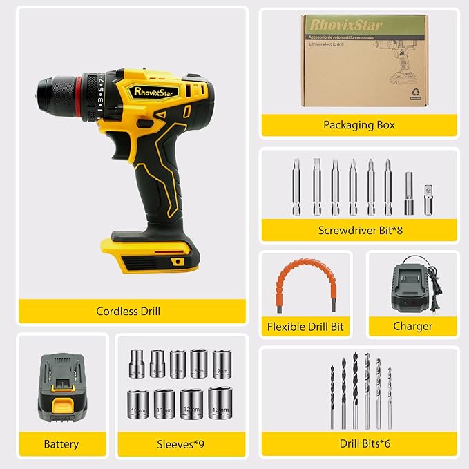 20V MAX Cordless Drill,Power Tool Combo Kit with Battery and Charger,23pcs Drill Bits,Variable Speed,for DIY/Wood/Wall/Metal/Home Repair
