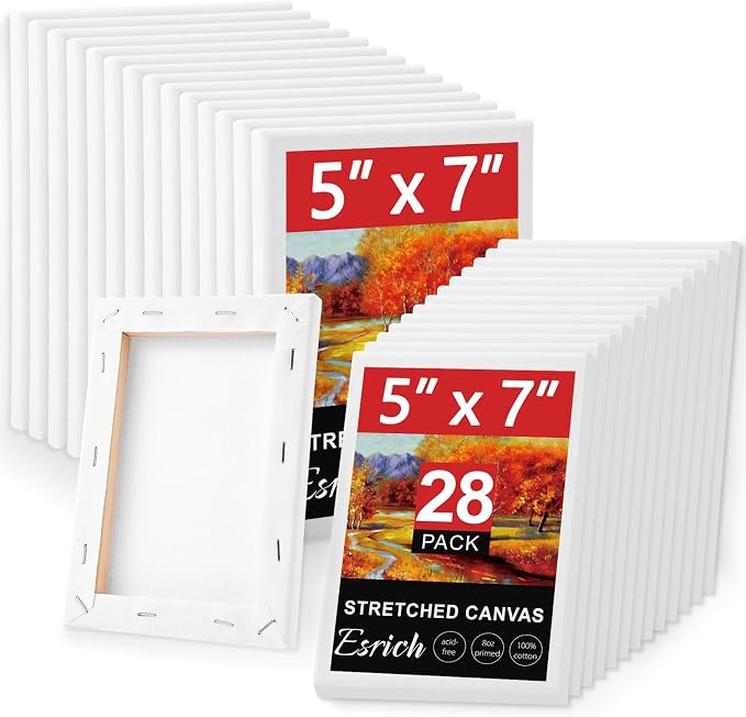 ESRICH Stretched Canvas for Painting 5x7, 28 Pack Small Canvases 5/8" Profile by ESRICH