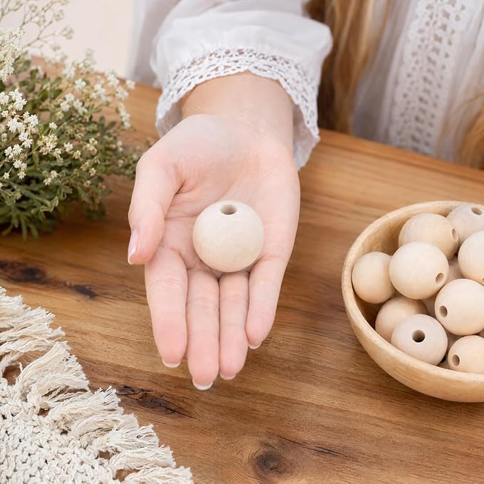 30mm Wooden Beads for Craft, Bead Garland, Farmhouse Decor - Image 4