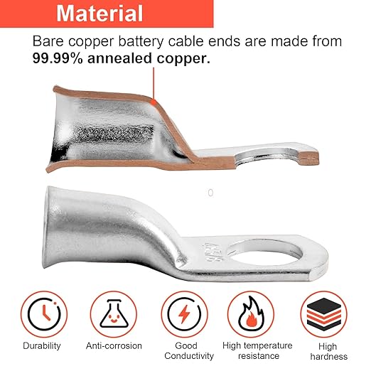 25pcs 8 AWG 5/16" Stud Tinned Copper Ring Terminals Battery Cable Ends Wire Lugs 8 Gauge Battery Cable Lugs Heavy Duty Cable Lugs Bare Copper Eyelets Tubular Ring Terminal Connectors