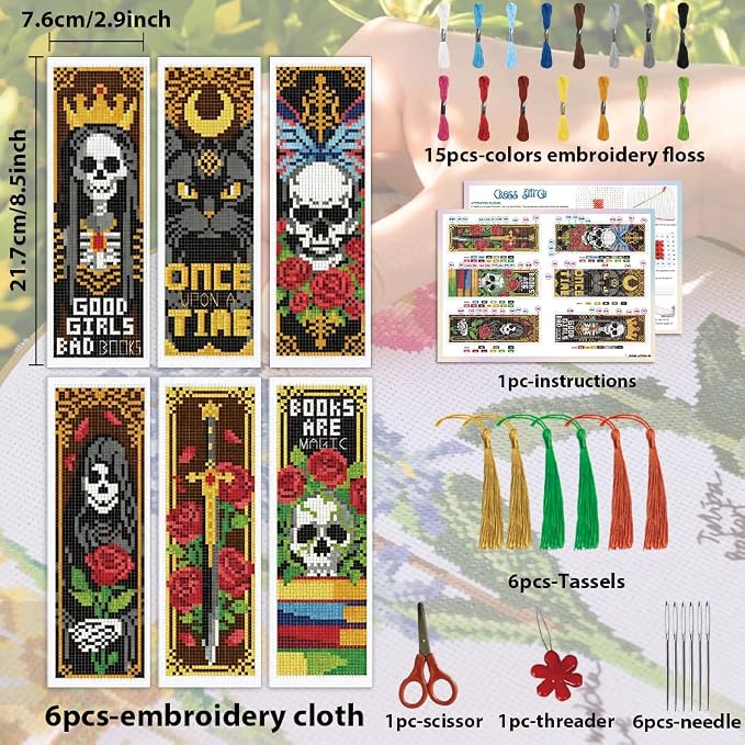 ACRNIGHEET 6PCS Cross Stitch Bookmark Kit - Image 2