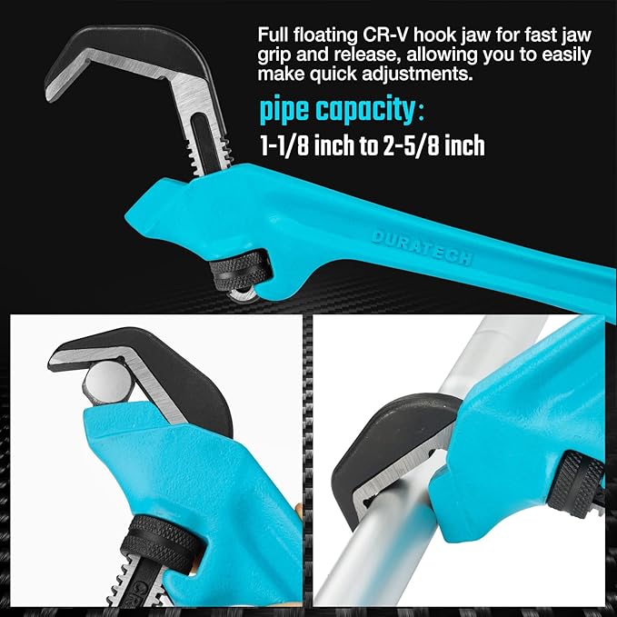 DURATECH 9-1/2 inch Hex Offset Wrench, Hex Pipe Wrench, CR-V Hook Jaw