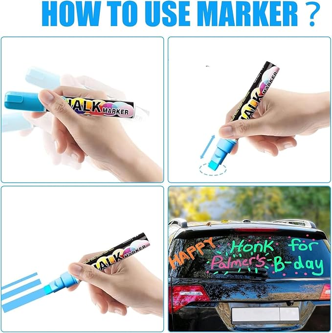 Celepen Window Chalk Markers for Cars Glass Washable, 8 Colors Jumbo Liquid - Image 7