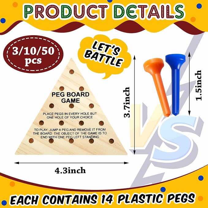 Zhanmai 3 Sets Wooden Triangle Peg, Educational Board, Travel Size, Operation - Image 2