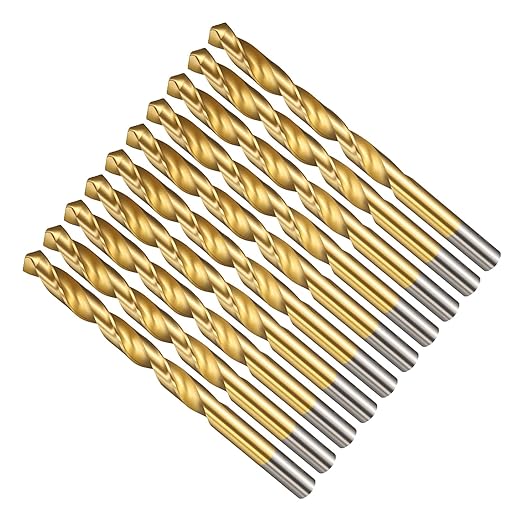 Drill Bit, 11/32" Cutting Diameter (8.731mm), 4241 HSS TiN Coated 118° Cutting Angle Versatile Jobber Bits - (Applications: for Drilling Plastic Wood Soft Thin Metal), 10-Pieces